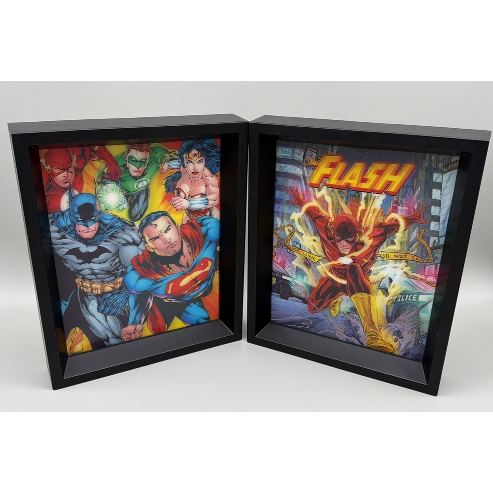DC Comics Framed Wall Art, featuring The Flash and a team-up of Justice league.